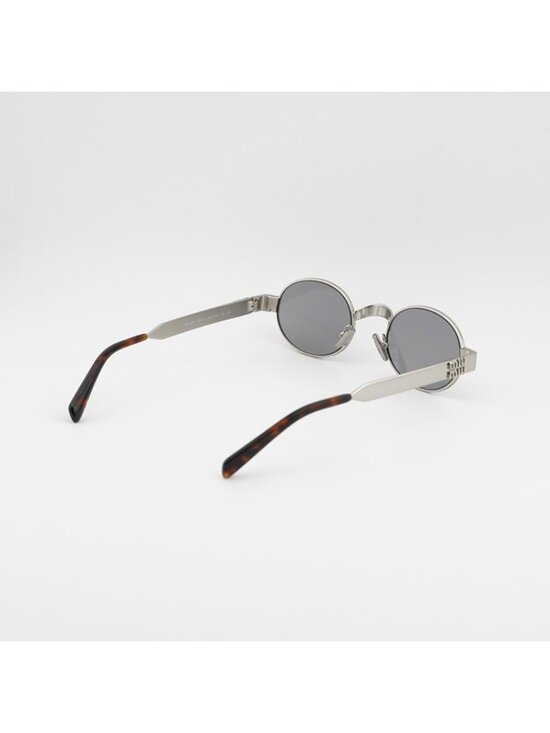 Miu Miu MUB51S 21M50Q Sunglasses Old Silver Oval Frame, Grey Lenses